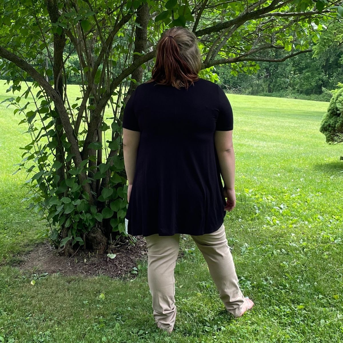 MUST HAVE SHORT SLEEVE LACE TRIM HI-LOW HEM TUNIC