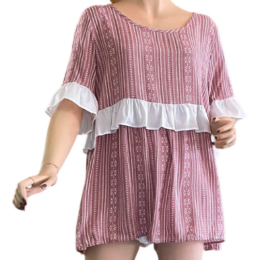 COTTON SHORT SLEEVE TOP WITH RUFFLE DETAIL