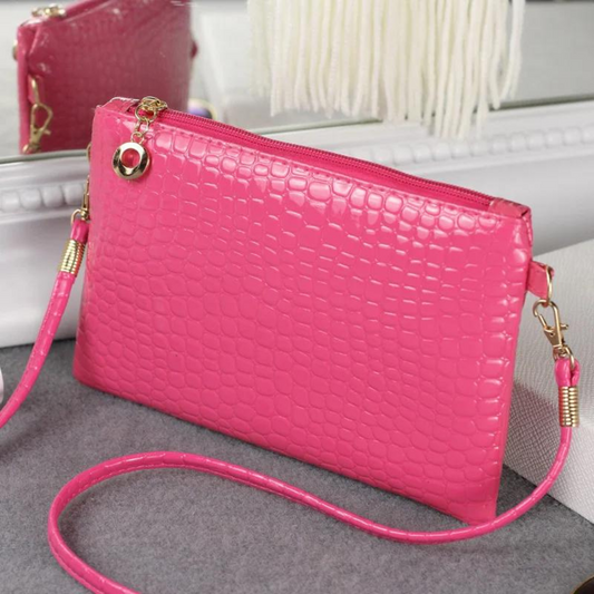 GLOSSY FAUX ALLIGATOR SKIN SHOULDER BAG