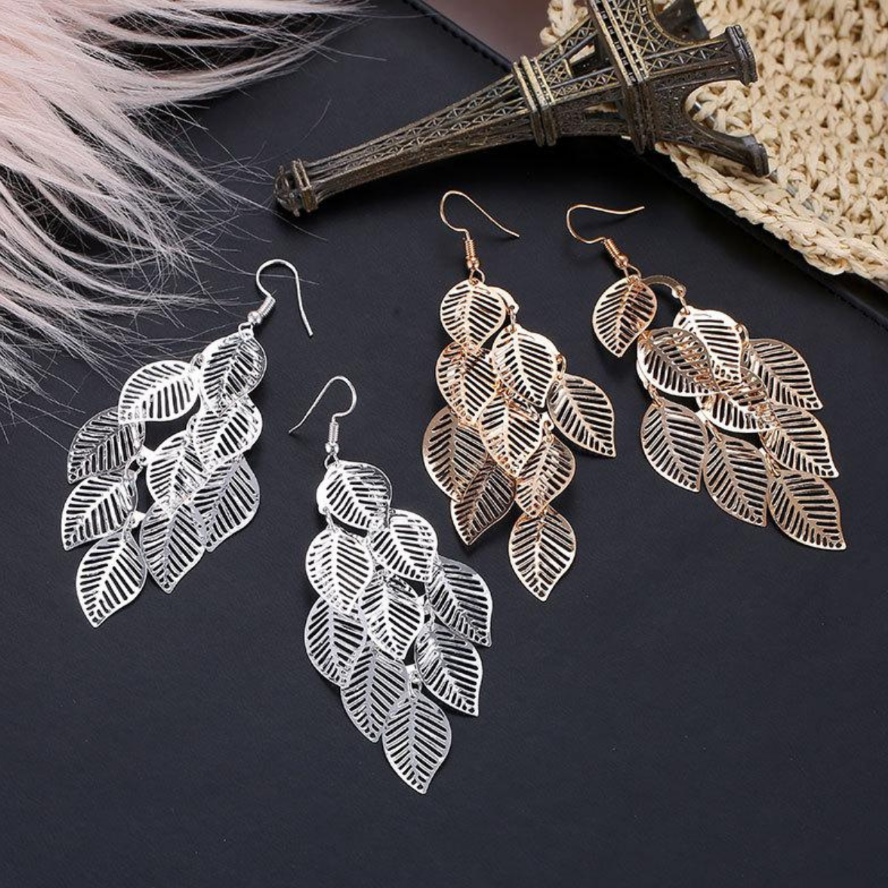 HOLLOW LEAVES CHANDELIER EARRINGS