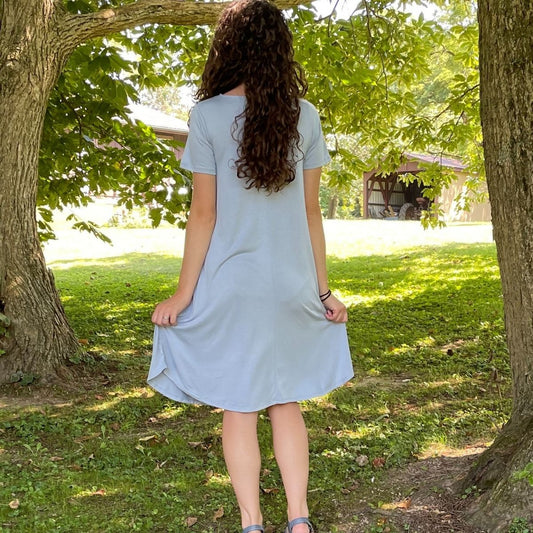 SHORT SLEEVE POCKET MIDI SWING DRESS