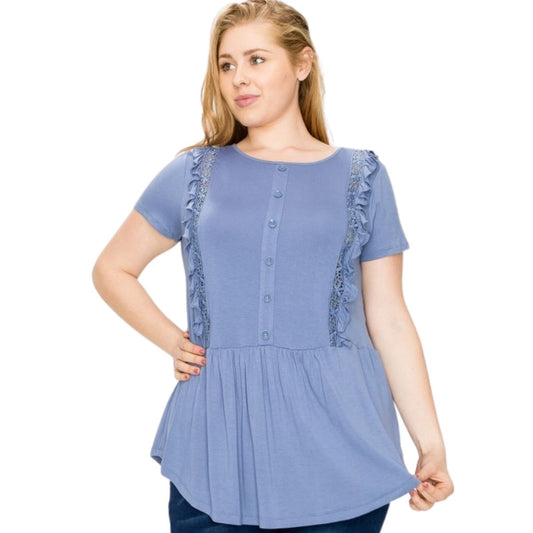 RUFFLED SOLID TUNIC TOP