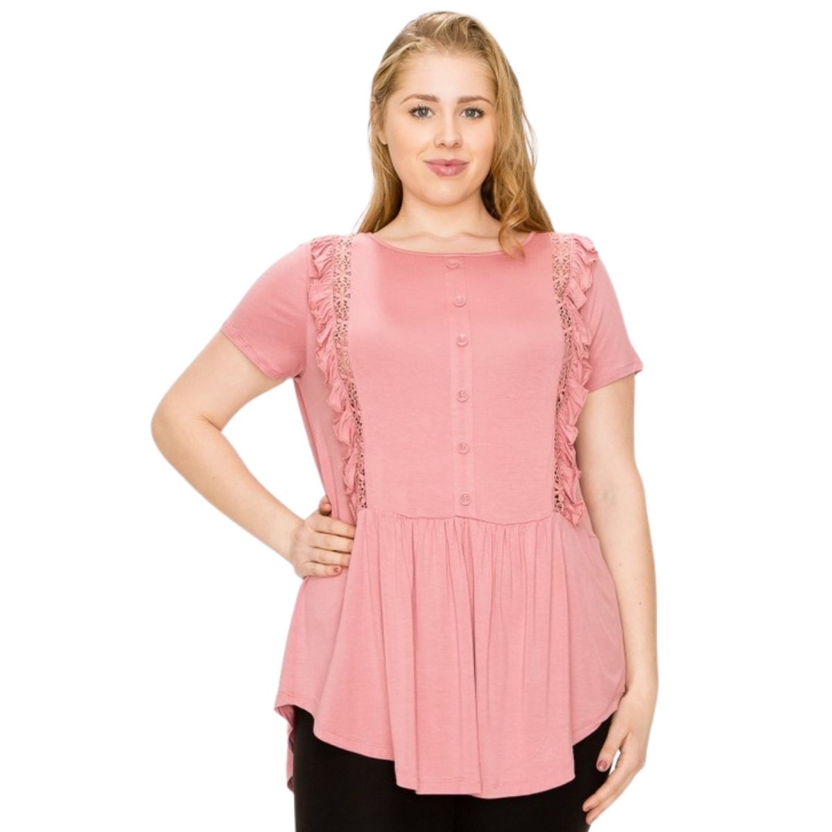 RUFFLED SOLID TUNIC TOP