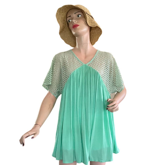 V-NECK CROCHET DETAILED LONG TUNIC / MINI DRESS