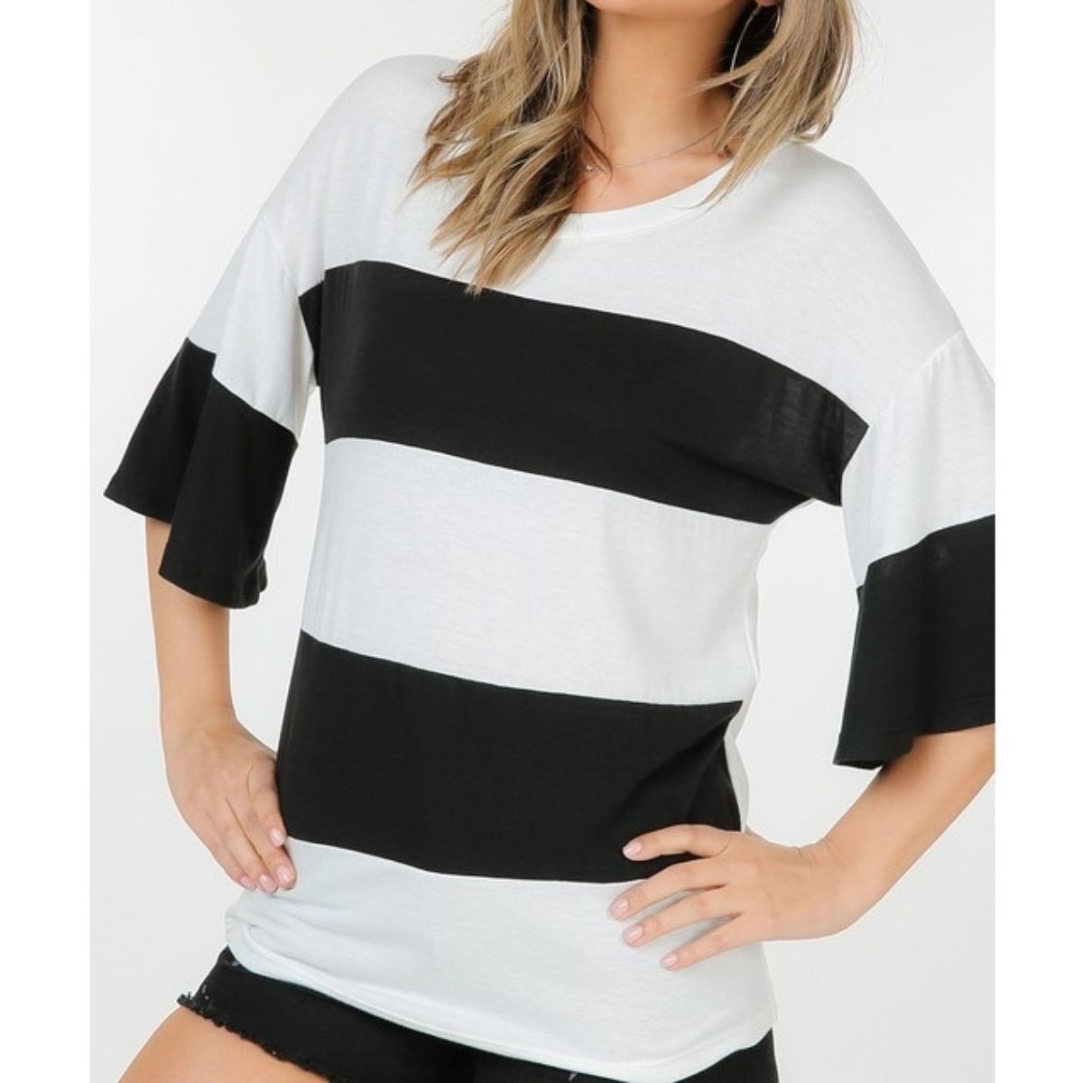 WIDE SLEEVE STRIPED TOP
