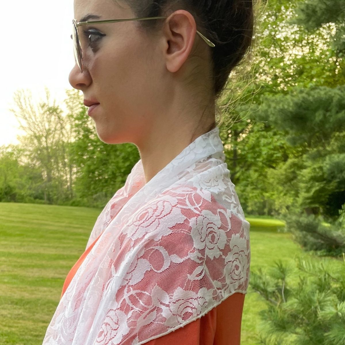 ELEGANT FLORAL SHEER LACE SCARF STOLE