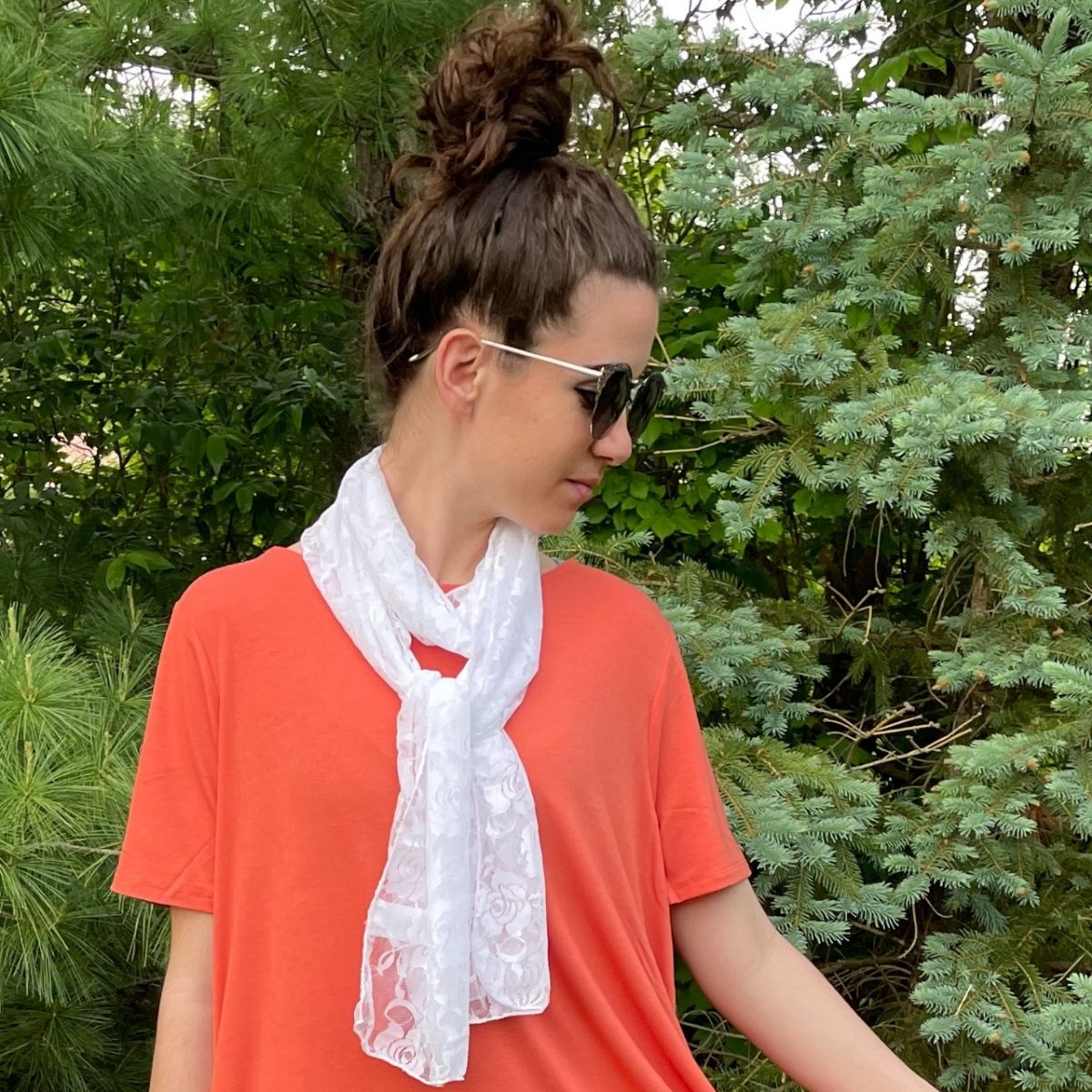 ELEGANT FLORAL SHEER LACE SCARF STOLE